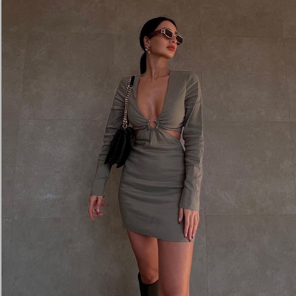 Zara linen blend stretchy dress bloggers fav